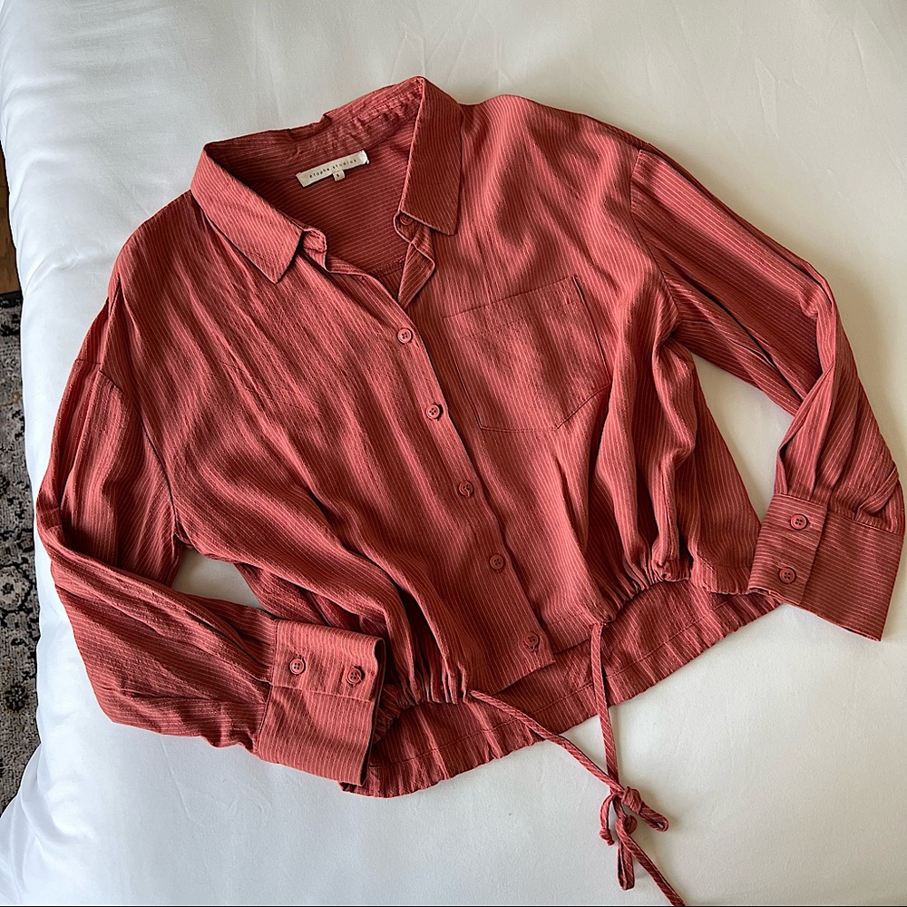 Cropped Button-Down Shirt in Warm Terracotta